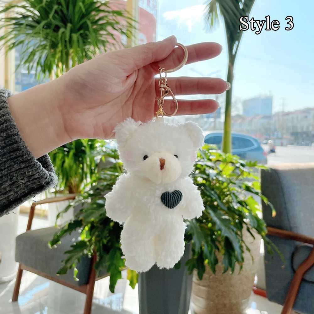 Korea 11cm Soft Teddy Bear Keychain Plush Rabbit Pendant Keychain DIY Trinket Kids Stuffed Animal Toys Bag Car AccessoriesL240729