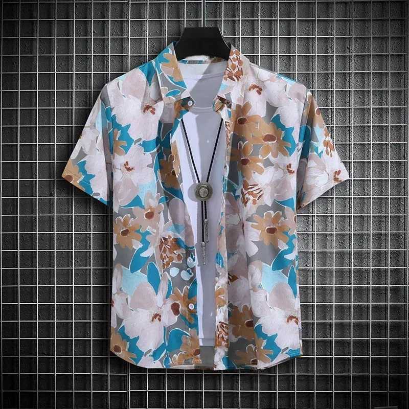 Summer vacation floral print shirt for children and boys short sleeved new cool top casual and fashionable clothing for children and girlsW240729