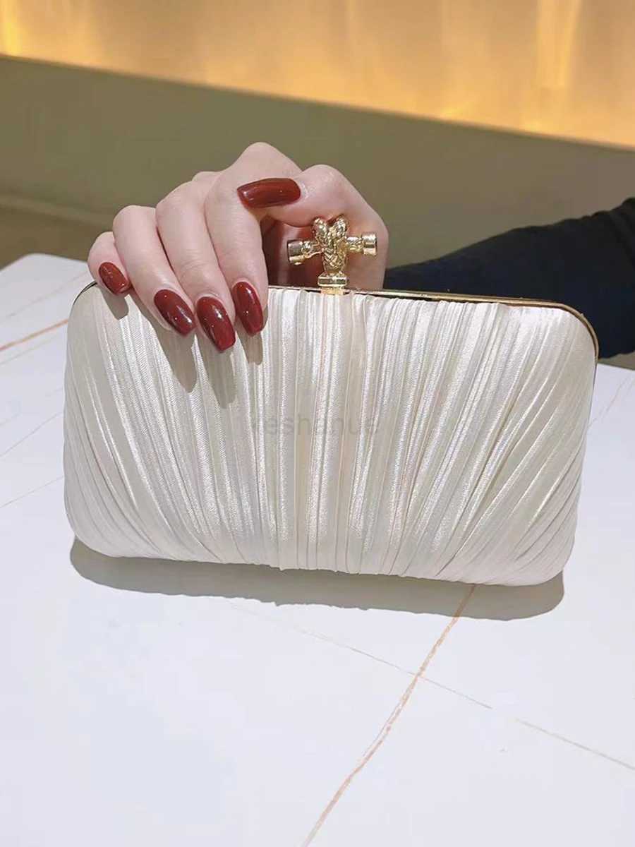 Pleated Evening Clutch Banquet Handbag For Women Crossbody Chain Bag Formal Bridal Wedding Clutch Prom Cocktail Party PurseXJ240729