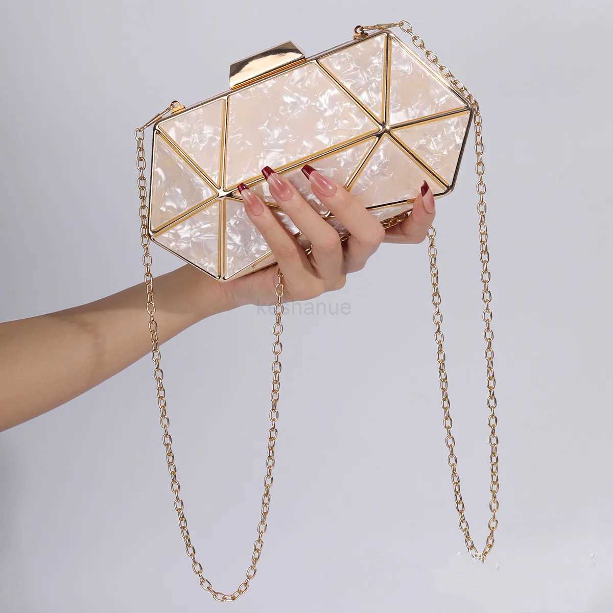 New Acrylic Metal Diamond Evening Bag For Wedding Chain Shoulder Crossbody Wallet Bag Luxury Handbag Clutch Party BagsXJ240729