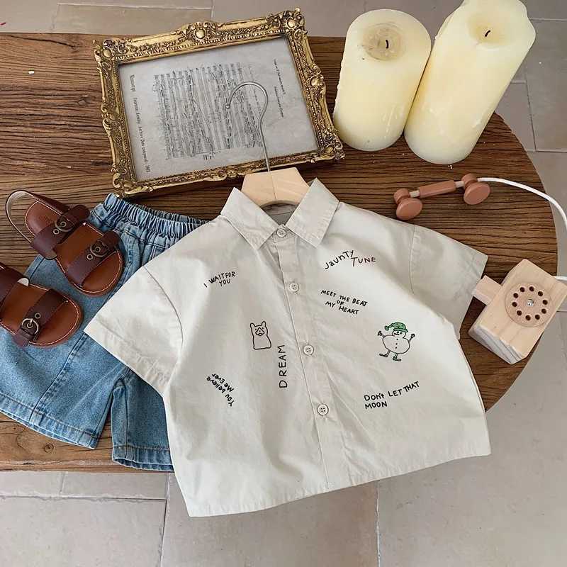 Childrens Cartoon Letter Summer New Baby Short sleeved Cotton Top 1-6Y Boys Casual ShirtW240729