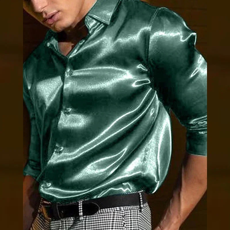 Summer mens shirt Long sleeve shirt Party Evening dress Holiday Top T-shirt Silk red Golden Ceremony top Silk skating co 240729