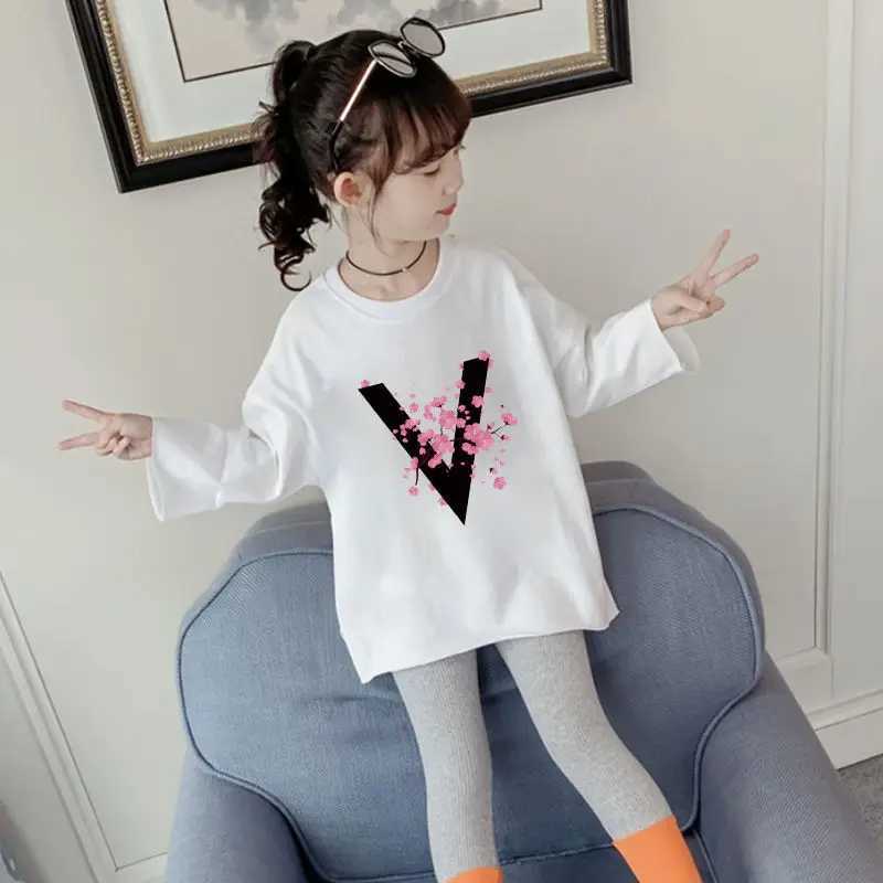 T-shirts 110-160 Cm Spring Autumn Girl Casual Long Sleeve Wide T-Shirt Baby Kids Children Oversize TeeL24729