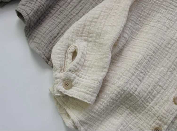 New 2023 Autumn Boys Cotton Linen Shirt Solid Color Korean Stand Collar Childrens Long Sleeve Shirt TopW240729