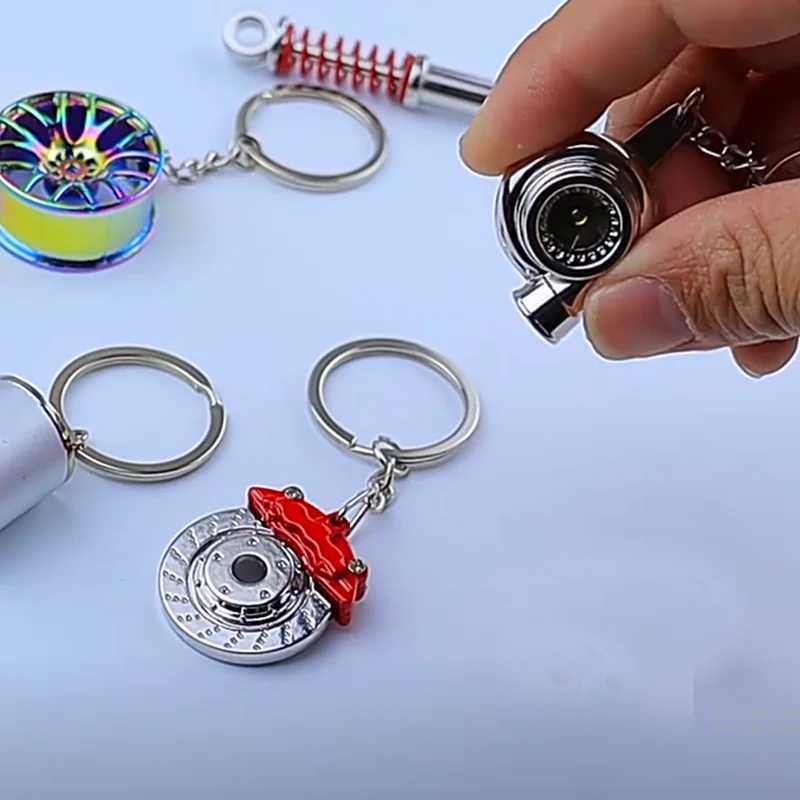 Creative gift car metal keychain turbo gear hub pendant brake disc shock absorber PendantL240729