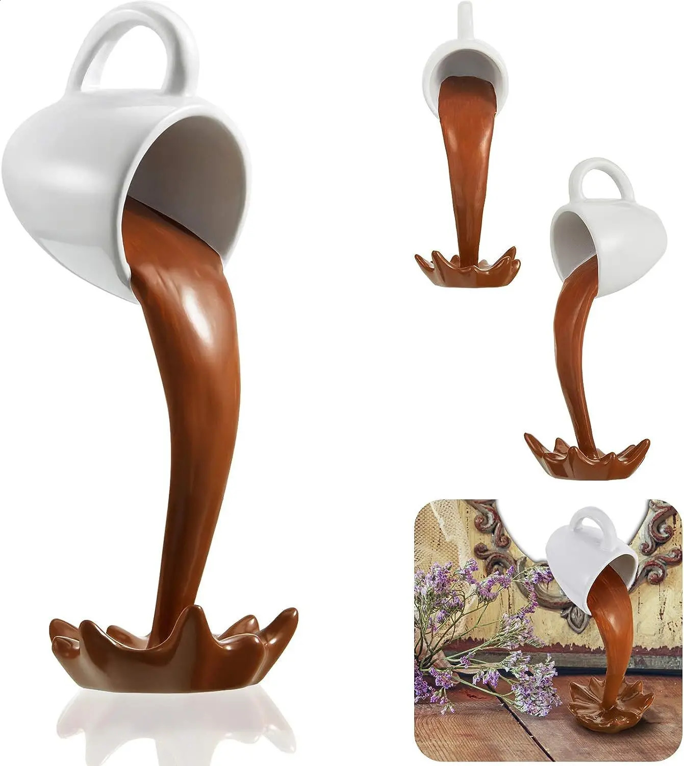 Floating Spilling Coffee Cup Sculpture Kitchen Decoration Spilling Magic Pouring Splash Creative Desktop Decor Home Decoration 240729