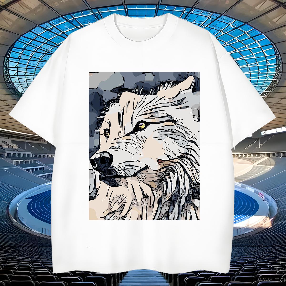 TOP Quality Couples T Shirts 230g Pure Cotton High Street Hip Hop wolf Skull Crew Neck 2024 DIY Man T Shirts Polos