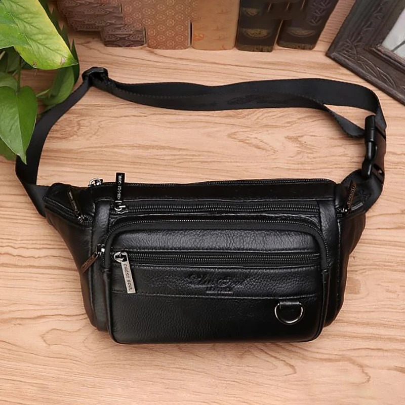 Men Waist Fanny Bags Sling Chest Pack Genuine Leather Casual Fashion Retro Cross body Male Real Cowhide Loop Hip Belt Bum Bag 240729