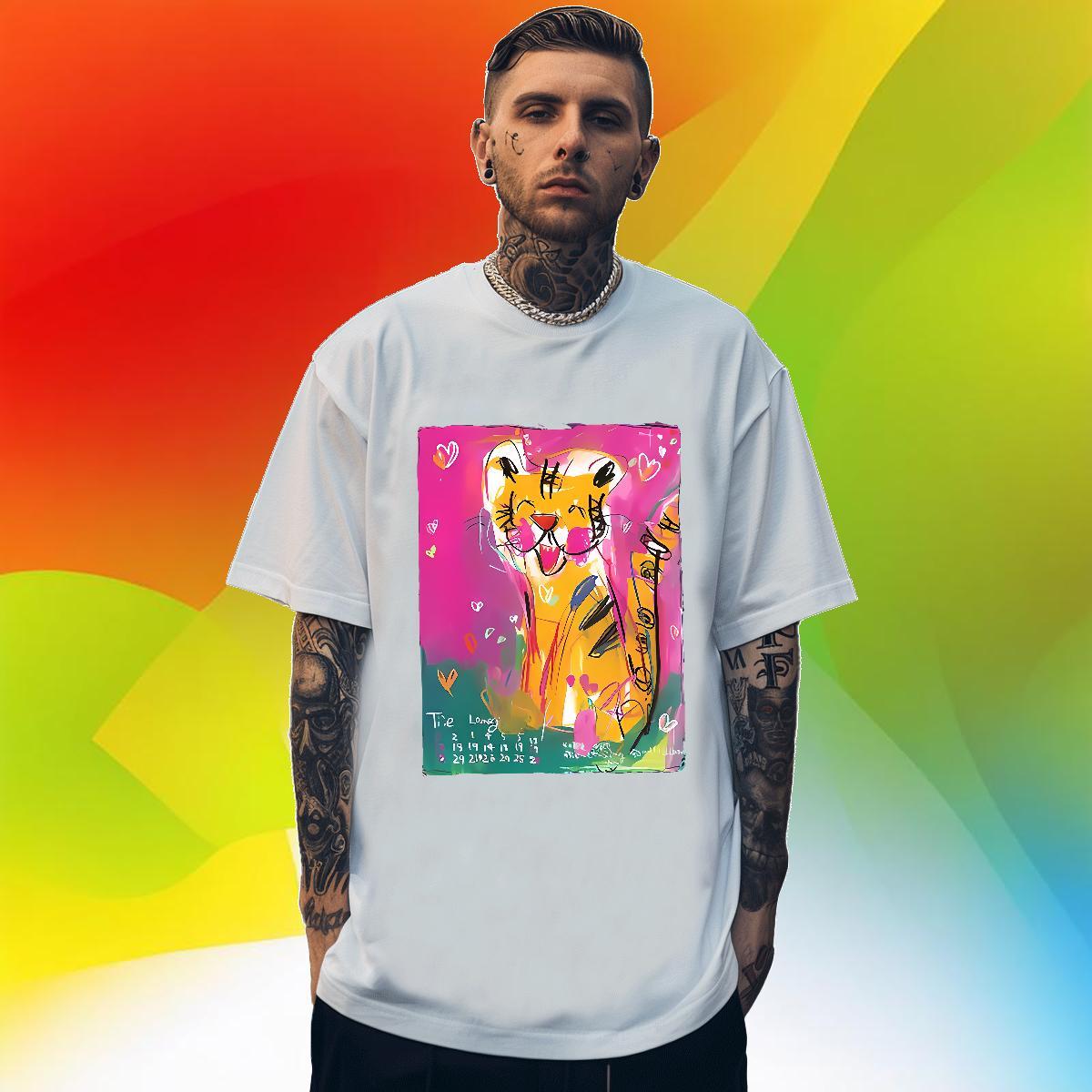 Wholesale Men Tops Tees 100% Cotton 230g Anime Printing Street tiger DIY Breathable 2024 New T shirt Wear
