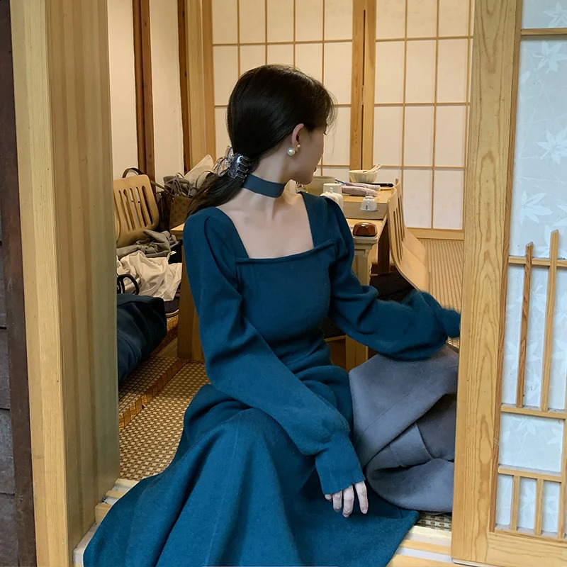 2024 Autumn Vintage Long Sleeve O-neck Solid Color Mid Long Dresses Womens Casual Elegant Classic Office Lady Ladies Dress 240729