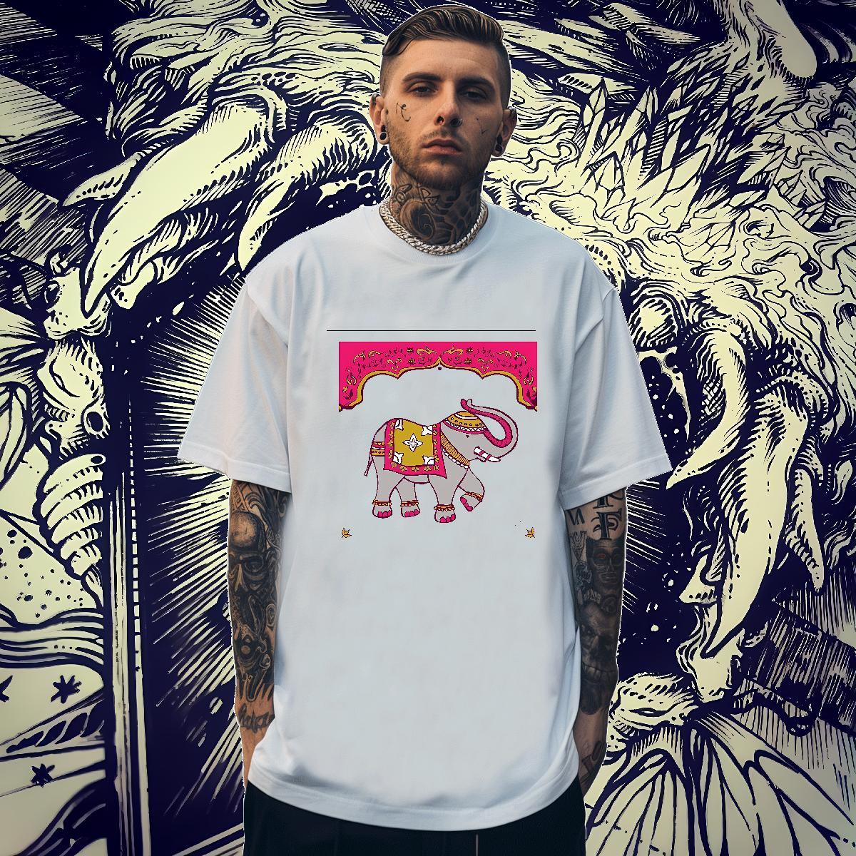 Soft Men Tees 230g 100% Cotton Home Outdoor Elephant Floral Print O-Neck Short Sleeve Designer Fashion T shirt Clothings