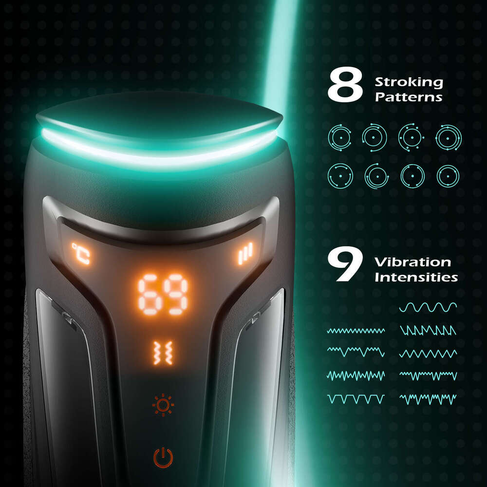 Kushor LED Automatic Male Masturbator Goods 19 Modes Thrusting Heating Blowjob Sucking Machine Vaginette Men Sex Toys Adult 18