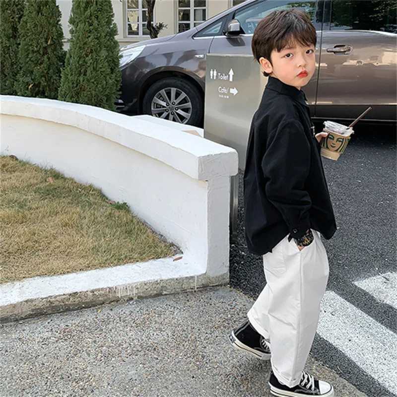 Boys baby shirt jacket 2023 black spring autumn shirt cotton gift plus size childrens clothingW240729