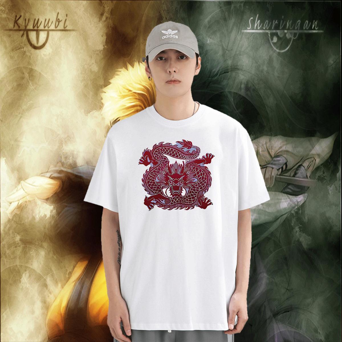 Unisex Tshirts 230g Pure Cotton Casual Daily Wear Red Chinese Dragon Custom Cartoon Round Neck Short Sleeve Fashion Design T-Shirts for Men Tops Shirt