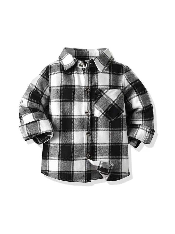 Childrens clothing boys plain weave shirt childrens casual long sleeved shirt boys thin lapel top childrens smallest casual shirtW240729