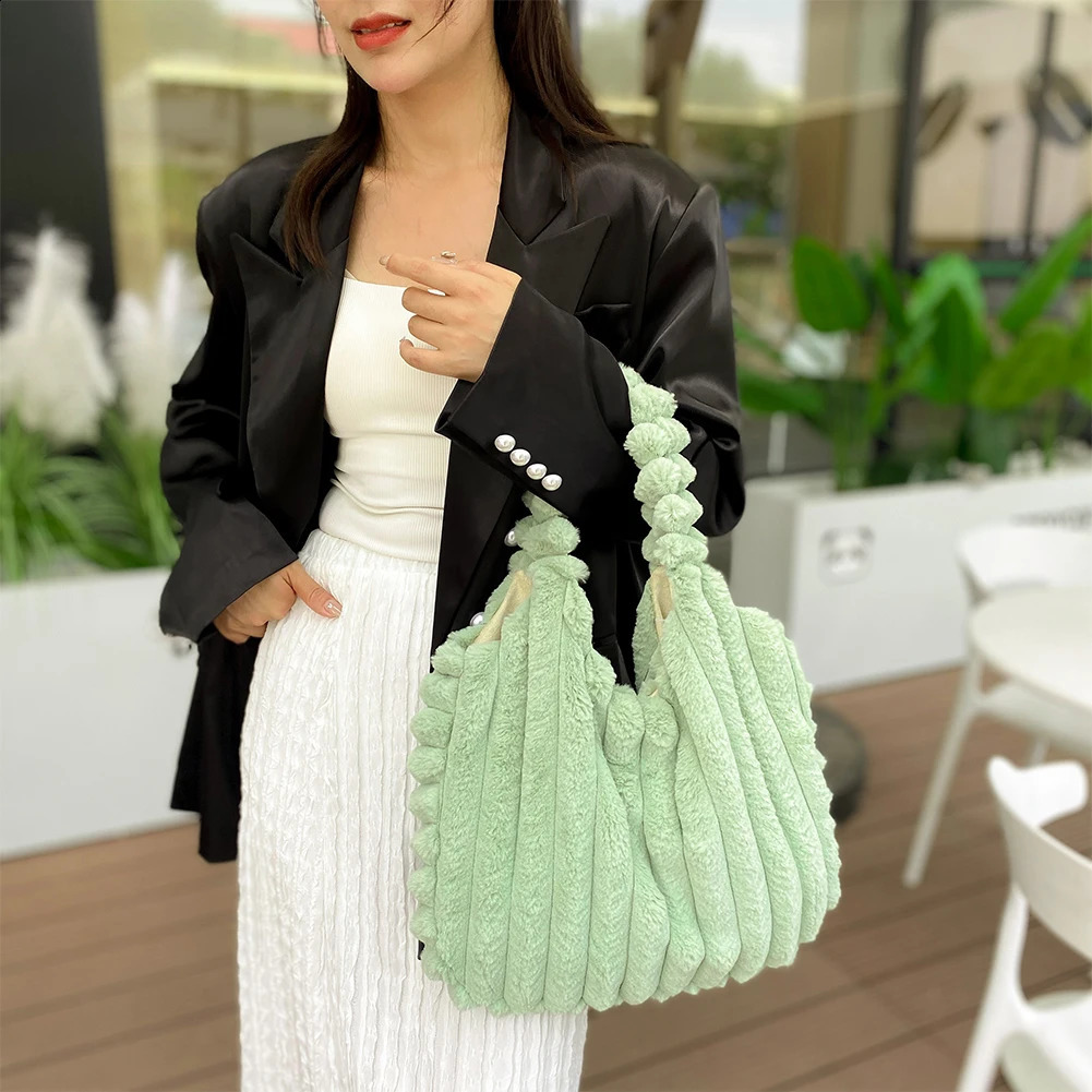 Women Plush Tote Handbag Large Capacity Soft Satchel Bag Versatile Fashion Casual Daily Dating 250206