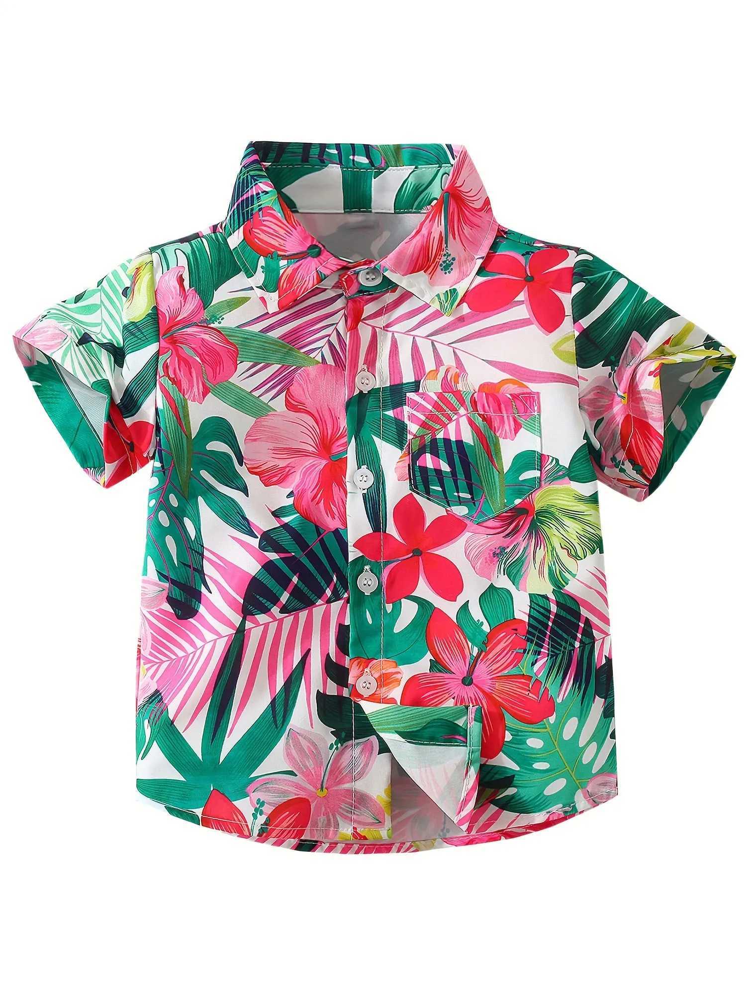 Pineapple print childrens clothing boys creative fashion shirt cool short sleeved lapel shirt top boys summer outdoor clothingW240729