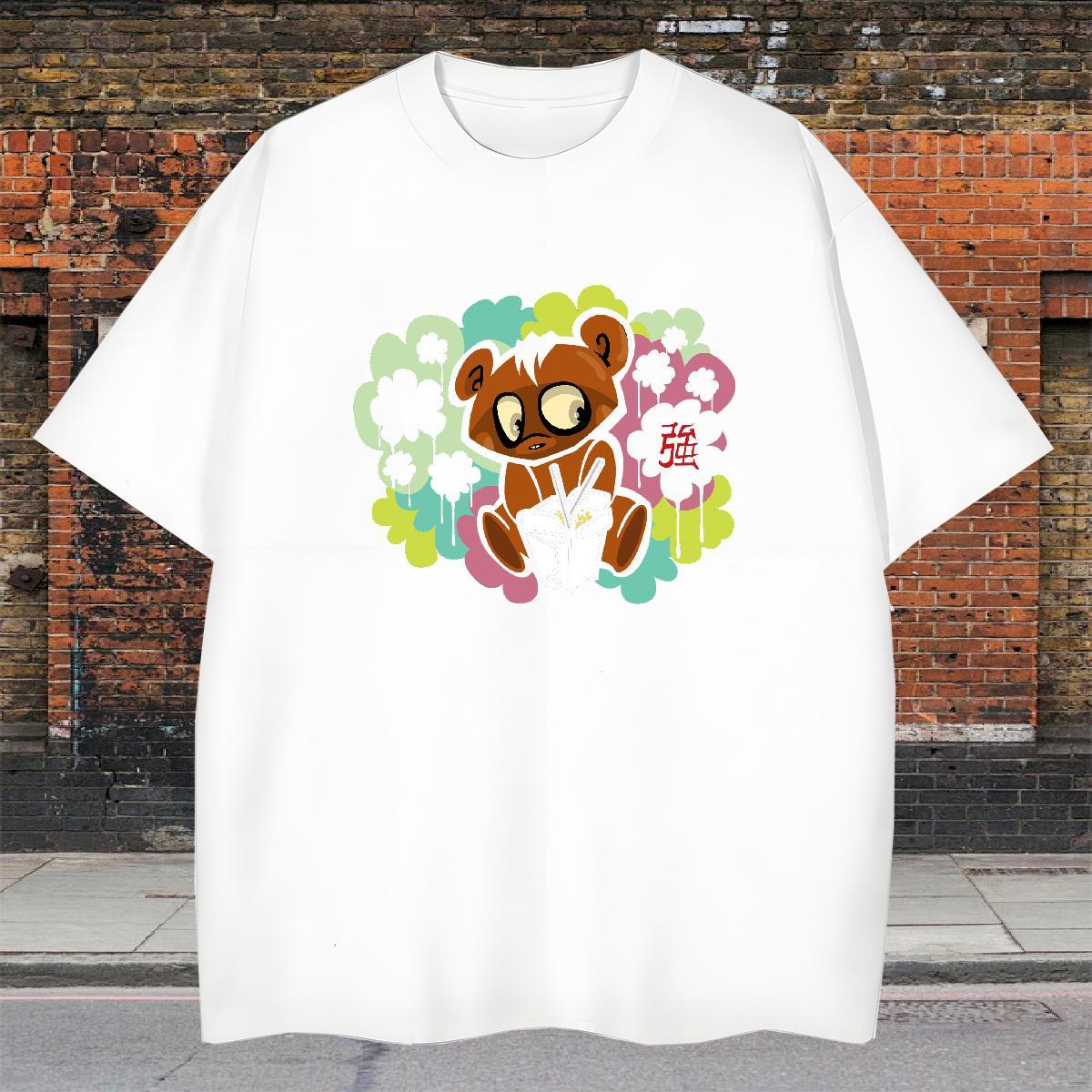 Comfortable Mens Tshirts 230g Pure Cotton Street wear Hip Hop bear Customized Print Crew Neck Fashion T shirt Polos