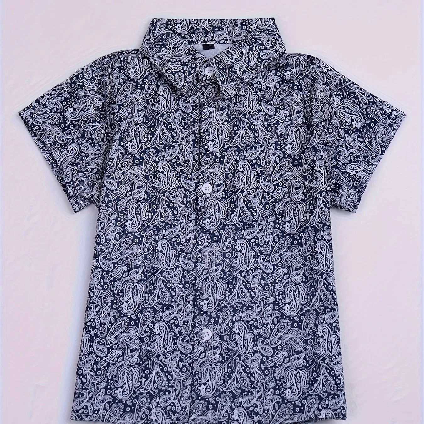 Beach coconut tree print boys creative shirt casual short sleeved lapel childrens shirt top boys summer outdoor clothingW240729