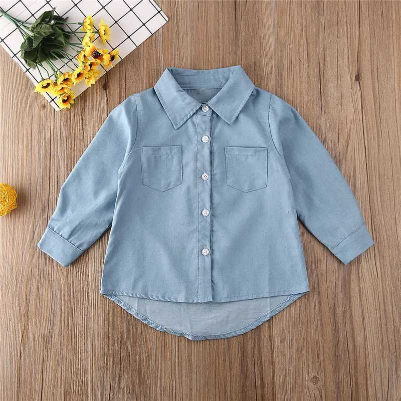 1-6 year old baby denim shirt top childrens letter printed long sleeved shirt top childrens boys and girls denim shirt topW240729