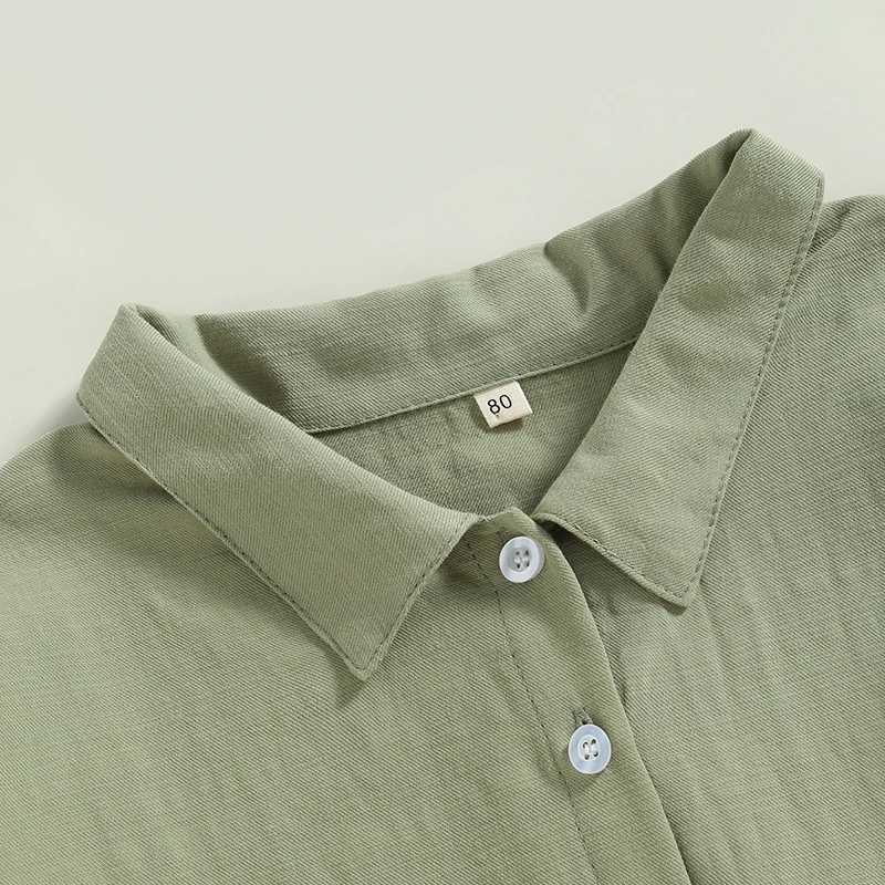 Cotton casual childrens shirt childrens baby girl boy summer top short sleeved lapel solid color button down shirtW240729