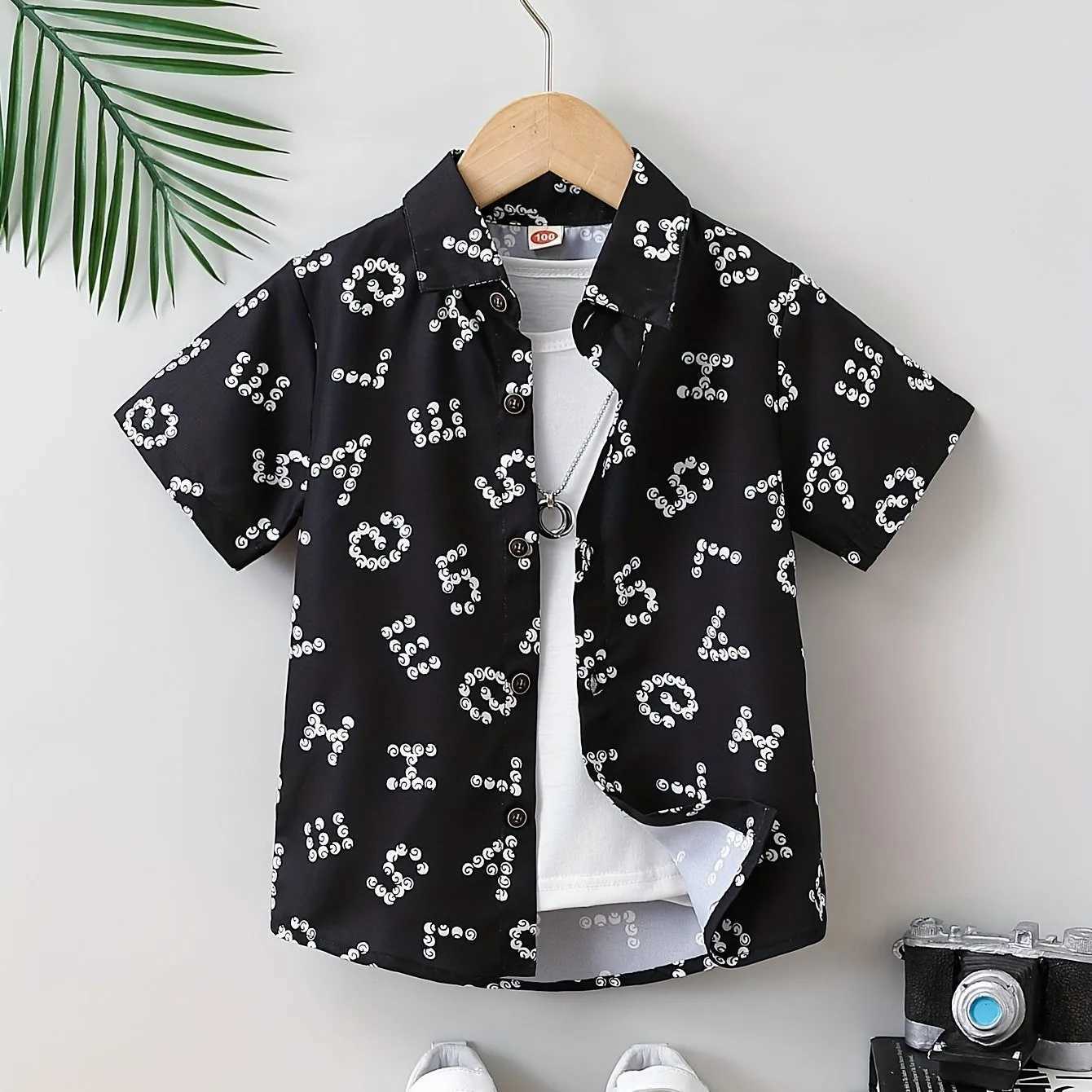 Boys Aloha Flower Pattern Creative Shirt Short Sleeve Button Comfortable Loose Summer Holiday Shirt TopW240729