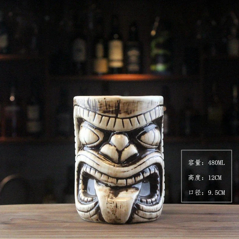 Ceramic Vase 480ml Creative TIKI MUG Hawaii Cocktail Martini Cups Ceramic Mask Cup Funny Cocktail Tiki Cups Bookshelf Decoration 240729