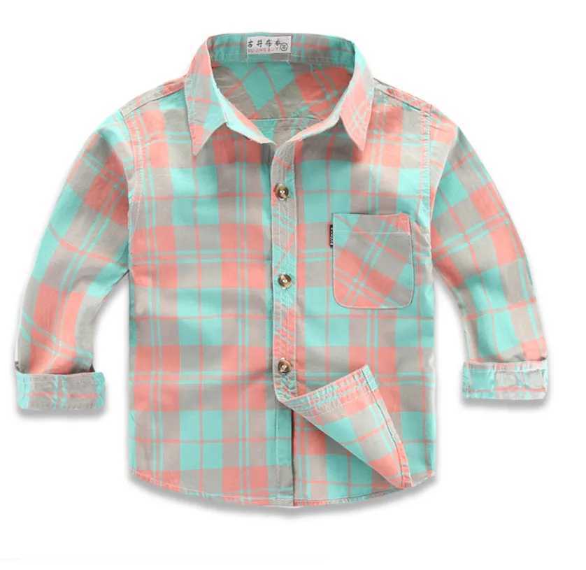 Spring and autumn striped boys shirt baby cotton shirt casual and fashionable checkered shirt childrens 16 color Camisas Para HombreW240729