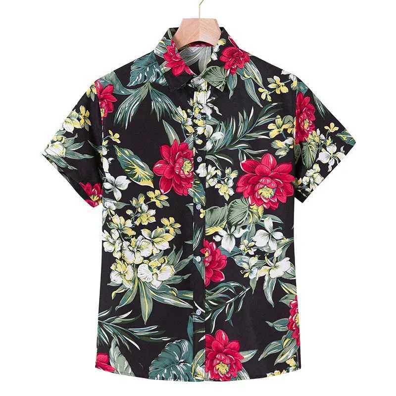Beach Childrens Short Sleeve Shirt Plant Printed Pattern Boys Short Sleeve Collar Casual Shirt Fashionable TopW240729