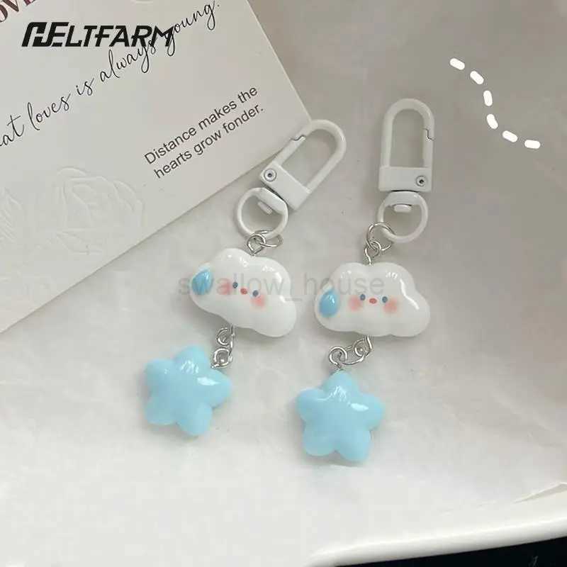 1PC Cute Cloud Blue Star Keychain for Car Keys Accessories Original Design Kawaii Keyring Women Handbag Bag Pendant Key ChainsL240729
