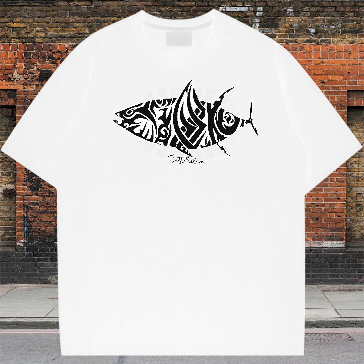 Loose Men Clothes T-Shirt 100% Cotton 230g Casual Daily Wear fish Custom Print Plus Size Breathable Short Sleeve Designer T Shirts Men Tops Tees