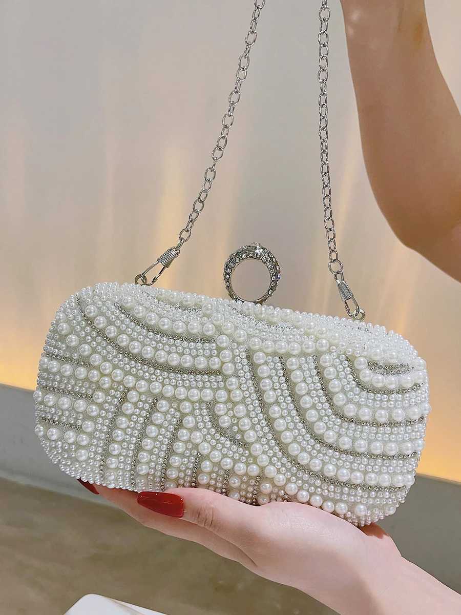 Elegant Pearl Rhinestone Clutch Glitter Dinner Clutch Purse Classic Banquet Handbag For Wedding Party PromXJ240729