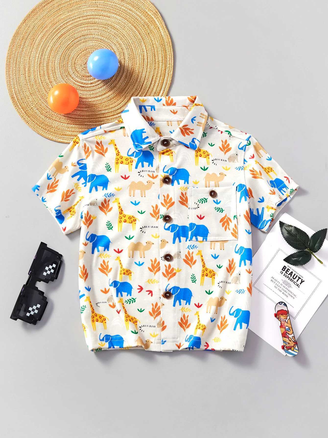 Childrens casual short sleeved cartoon elephant camel print pattern summer clothing fashion personalityW240729