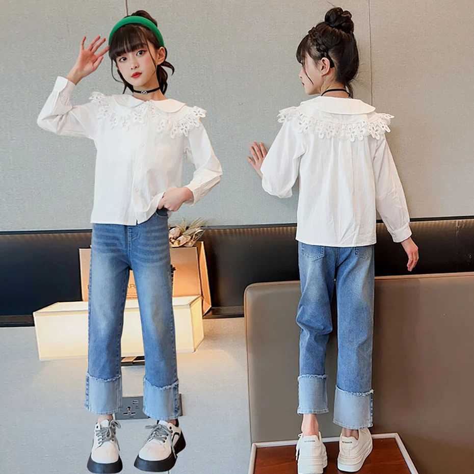 Girls white shirt solid color girls shirt spring autumn shirt childrens casual style school uniformW240729