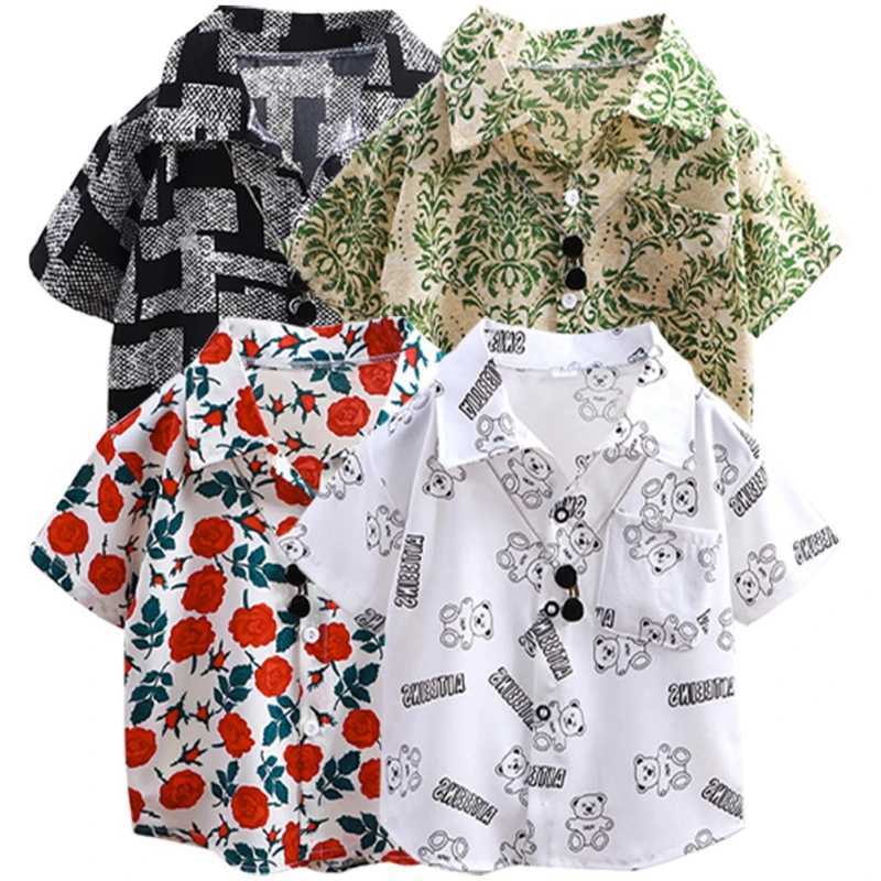 Summer childrens short sleeved beach boy flower shirt baby boy top 100-140cmW240729