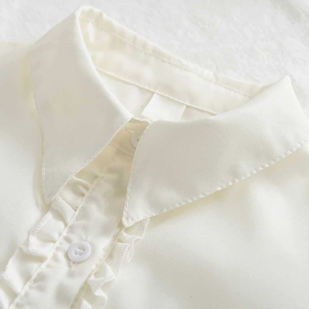Menoea New Fashion Shirt Childrens Girls Summer Childrens Short sleeved Shirt Collar Lace Basic Shirt White ShirtW240729