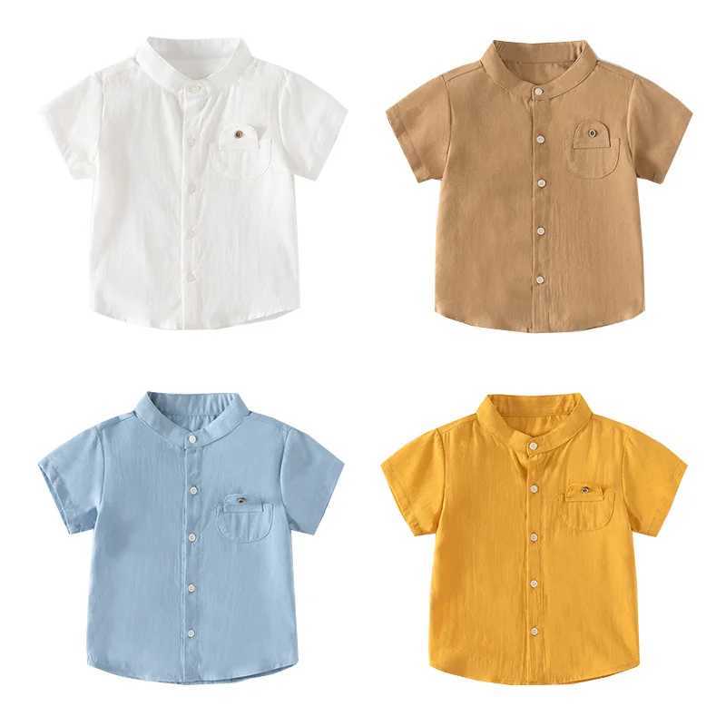 Childrens summer shirt with Mandarin collar childrens baby T-shirt made of cotton childrens T-shirt boys clothingW240729