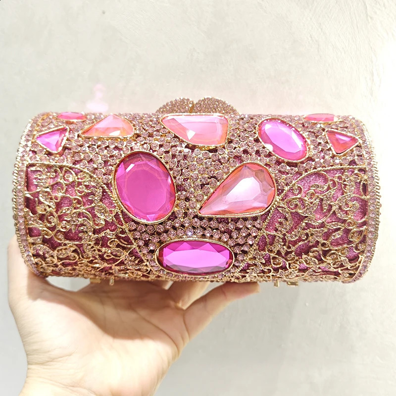 Pink Big Stone Evening Wedding Bag Bridal Clutch Purse Women Banquet Prom Crystal Clutches Dia Purses Handbags 240729 c961