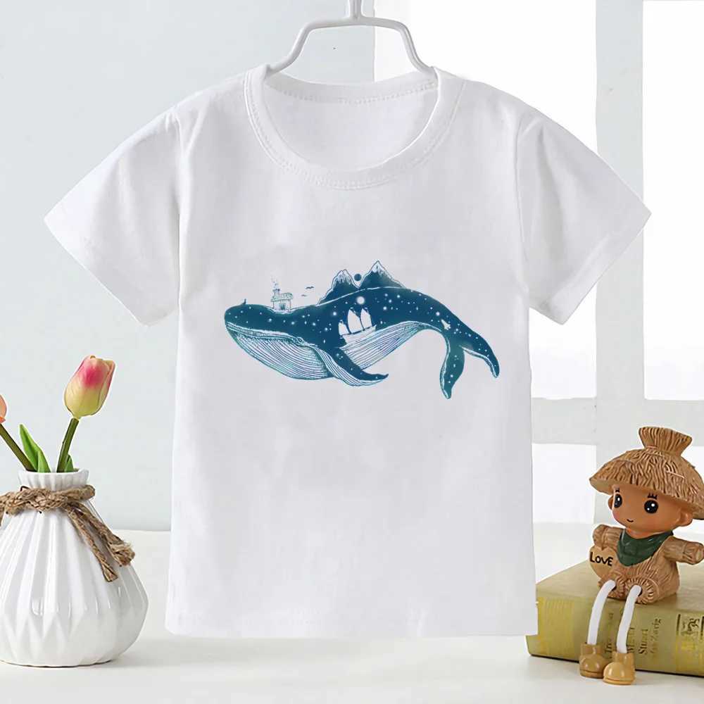 T-shirts Print Cartoon Baby Clothes Whale Pattern T-shirt Boys Girls White T Shirt Toddler Summer Fashion Tops Kids TshirtYKP150L24729