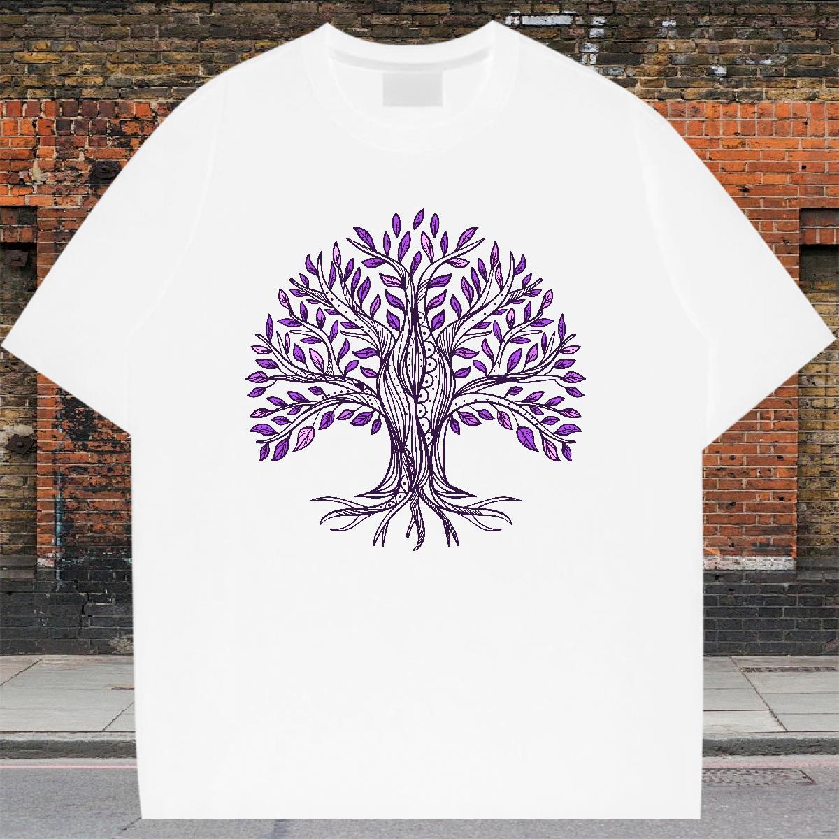 Free Shipping Men Tees 100% Cotton 230g Daily Outfit tree Graphic Short Sleeve Soft DIY T-Shirts for Men Tops