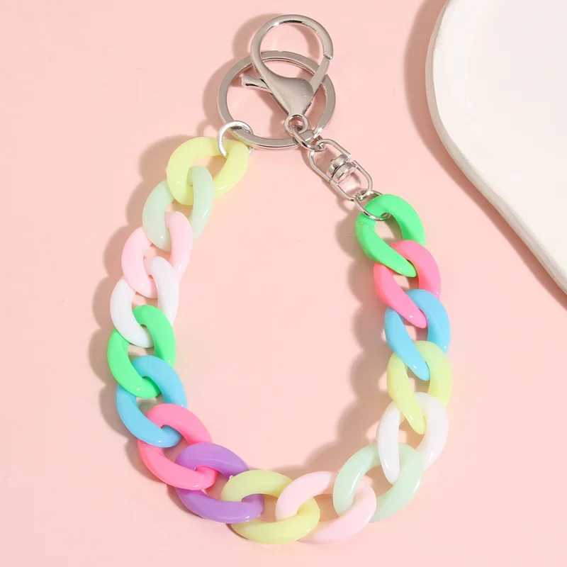 Acrylic Plastic Link Chain Keychain Macaron Color Handmade Key Ring For Girls Gifts Handbag CharmsL240729