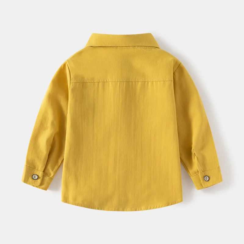 Childrens long sleeved shirt spring and autumn boys double sleeved pocket childrens long sleeved collar solid color pure cotton age 3-8W240729