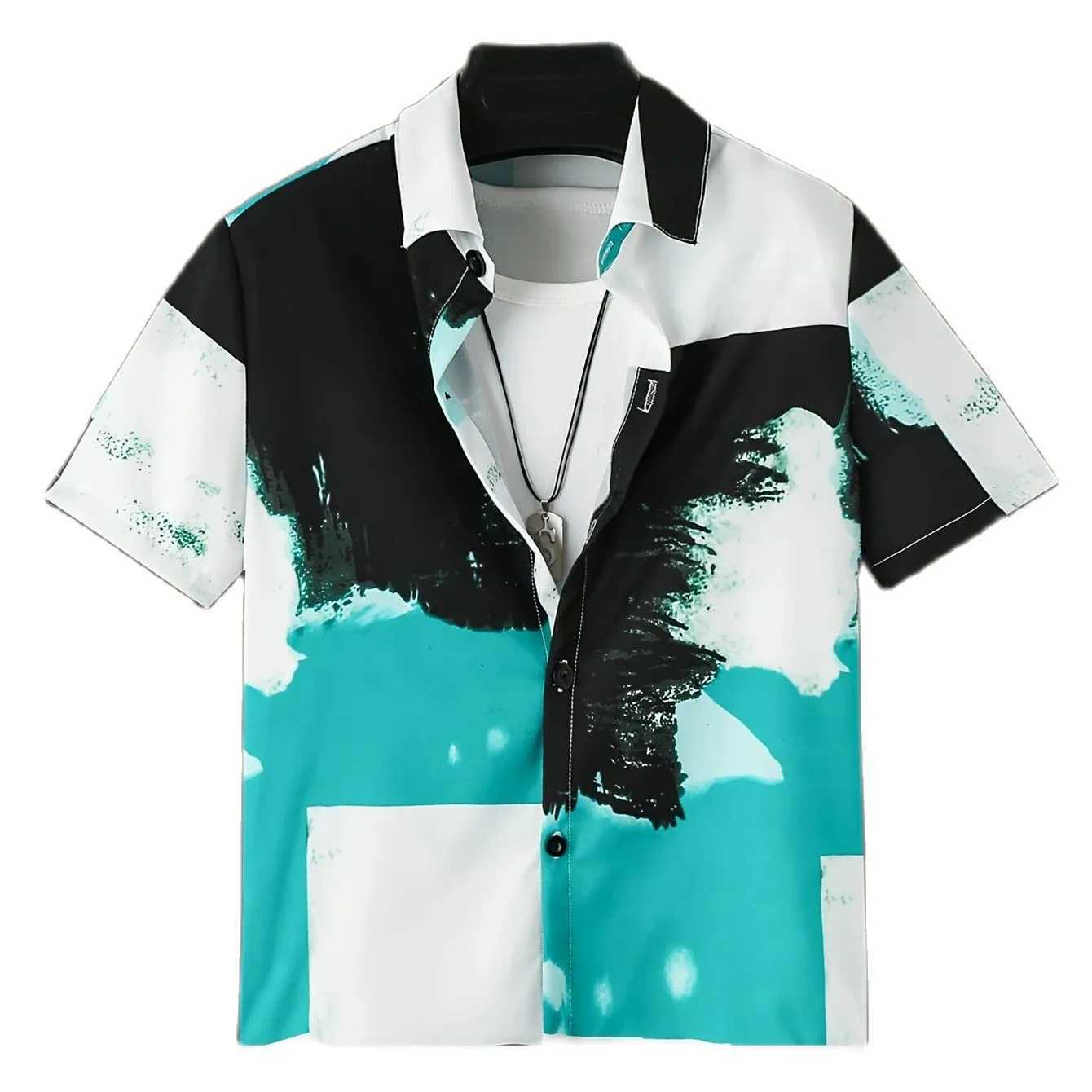 Childrens clothing creative cartoon pattern shirt for girls and boys casual short sleeved collar shirt top for boys daily summer clothingW240729