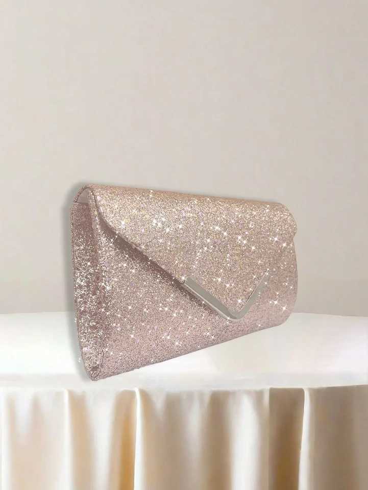 Elegant Glitter Envelop Flap Dinner Bag Womens Hand Magnetic Closed Dinner Party Bag Detachable Chain Strap Evening BagXJ240729