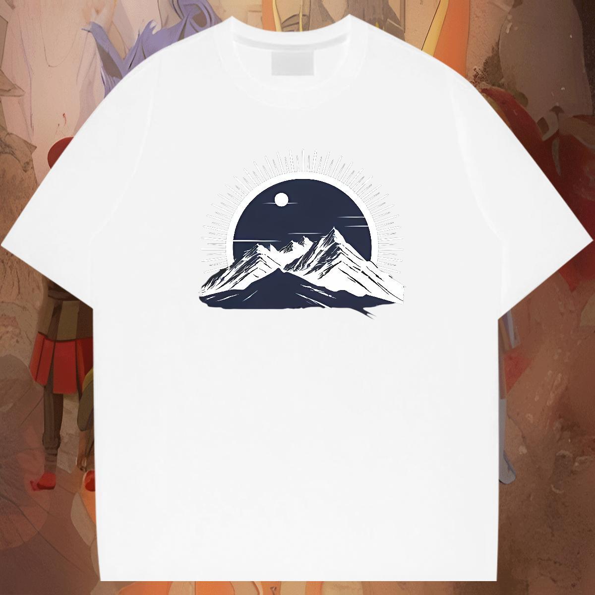 High Quality Tshirts 100% Cotton 230g Hip Hop Street mountains Asian Size Short Sleeve Soft DIY T shirt Polos