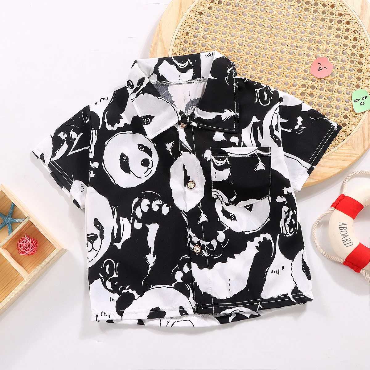 2024 Summer Boys and Girls 3D Printed Button Open Shirt Short Sleeve Casual Loose Portable T-shirtW240729