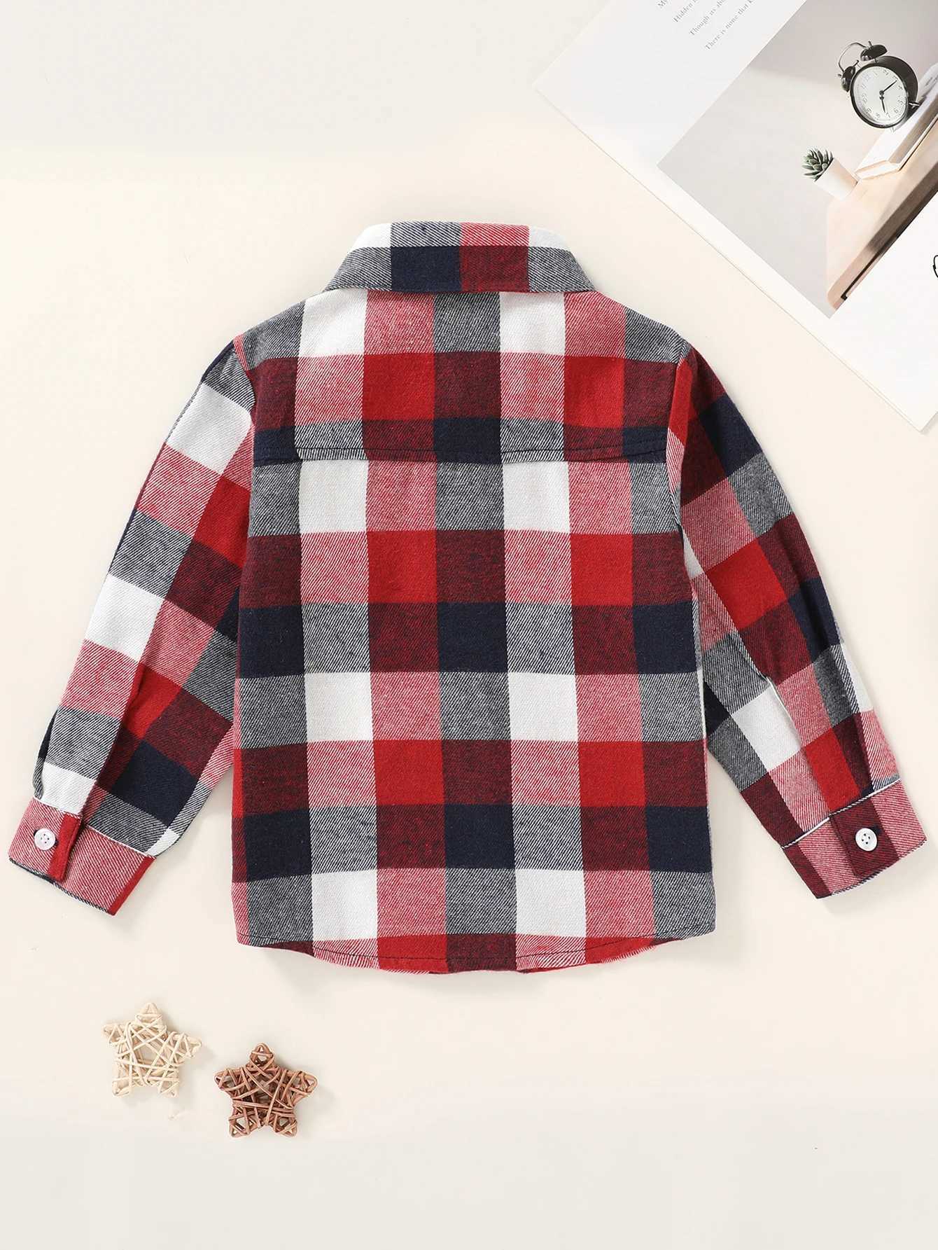 Baby boy and girl clothing 18M-9T long sleeved jacket collar button up shirt flannel red checkered jacketW240729