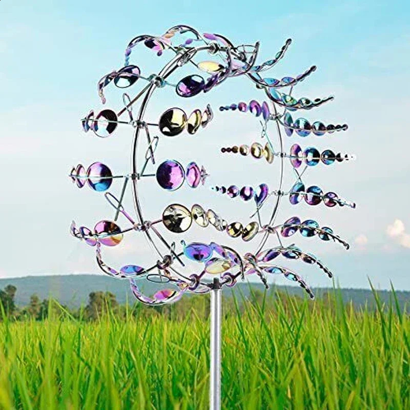 Metal Rotating Windmill 3D Spinner Outdoor Magical Kinetic Windmills Unique Wind Powered Catchers For Garden Courtyard Lawn 240729