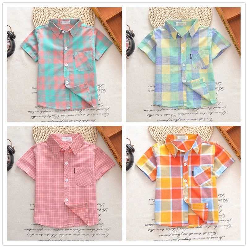 New boys shirt childrens cotton shirt pure cotton shirt childrens clothing fashionable girls short sleeved shirt 1-12TW240729