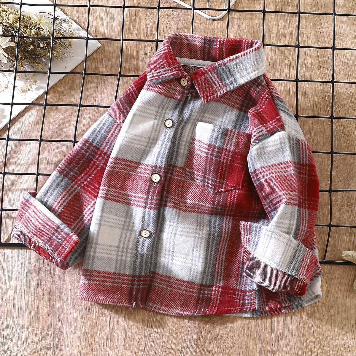 Childrens plain long sleeved spring and autumn retro color matching cardigan 2024 new lapel jacketW240729